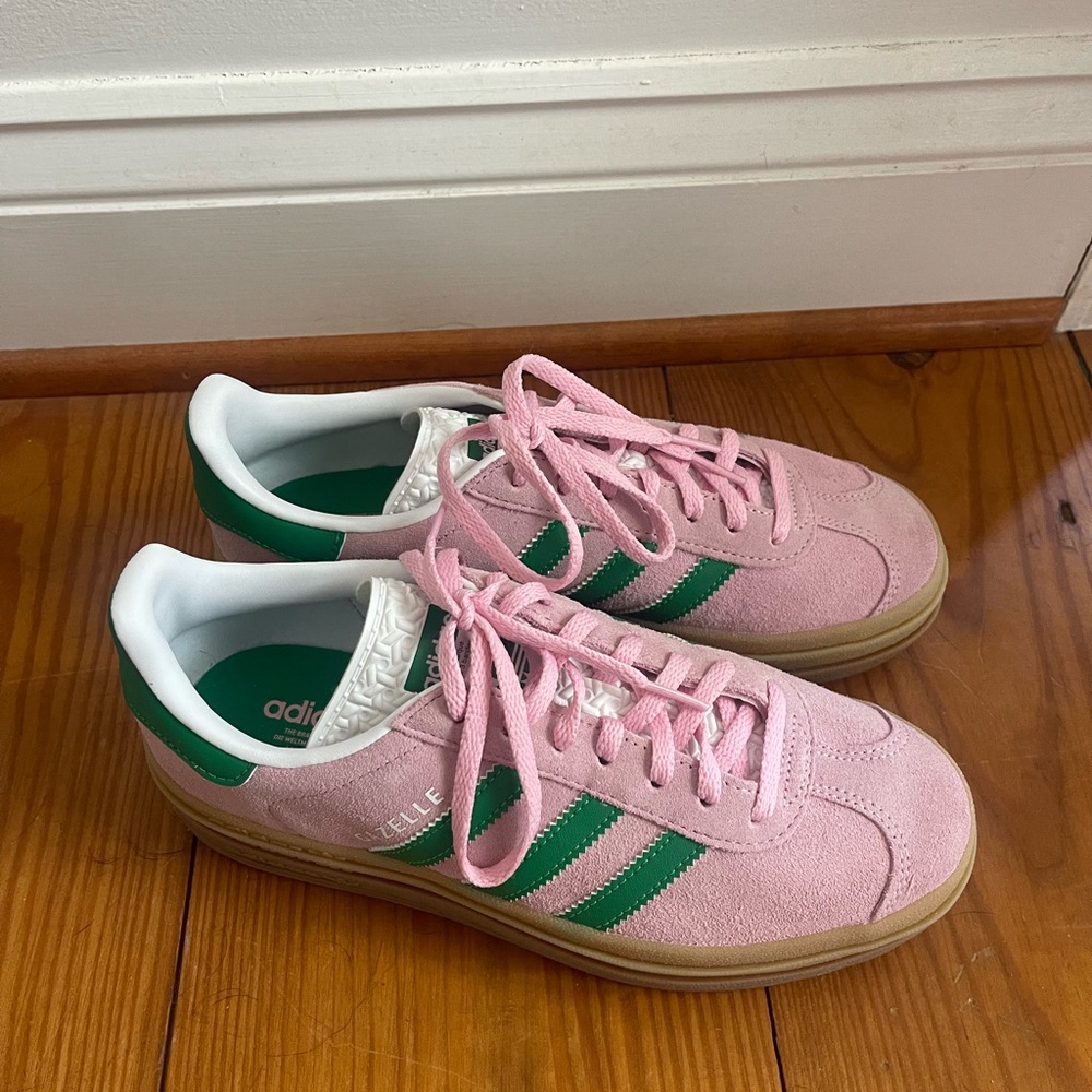 adidas Pink & Green Suede Gazelle Sneakers with Gum Sole